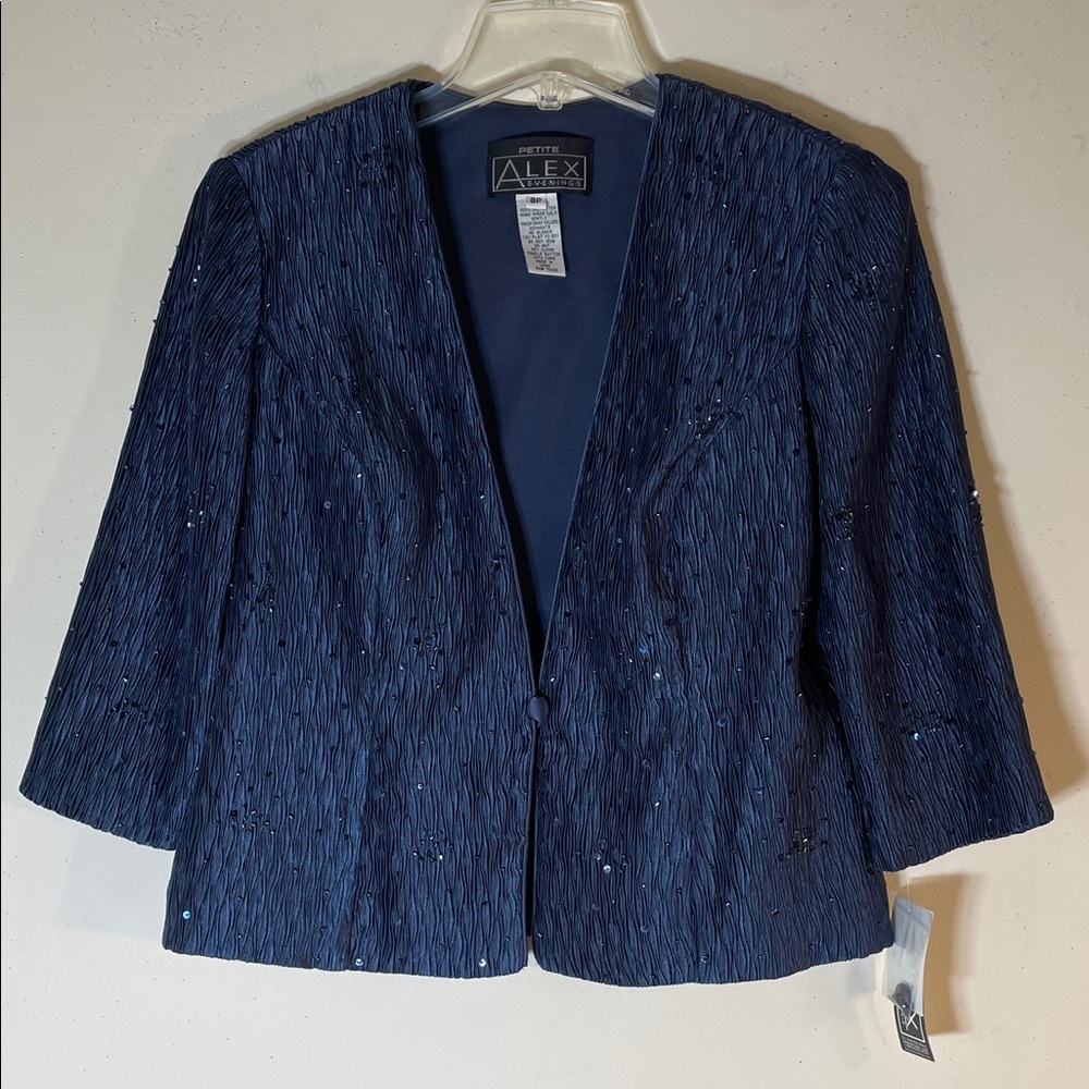 NWT. Alex Evenings Textured Beaded Sequined 3/4 Sleeve Jacket. 8P.